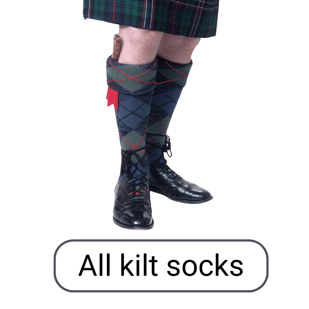 Black kilt socks partnered with a red tartan